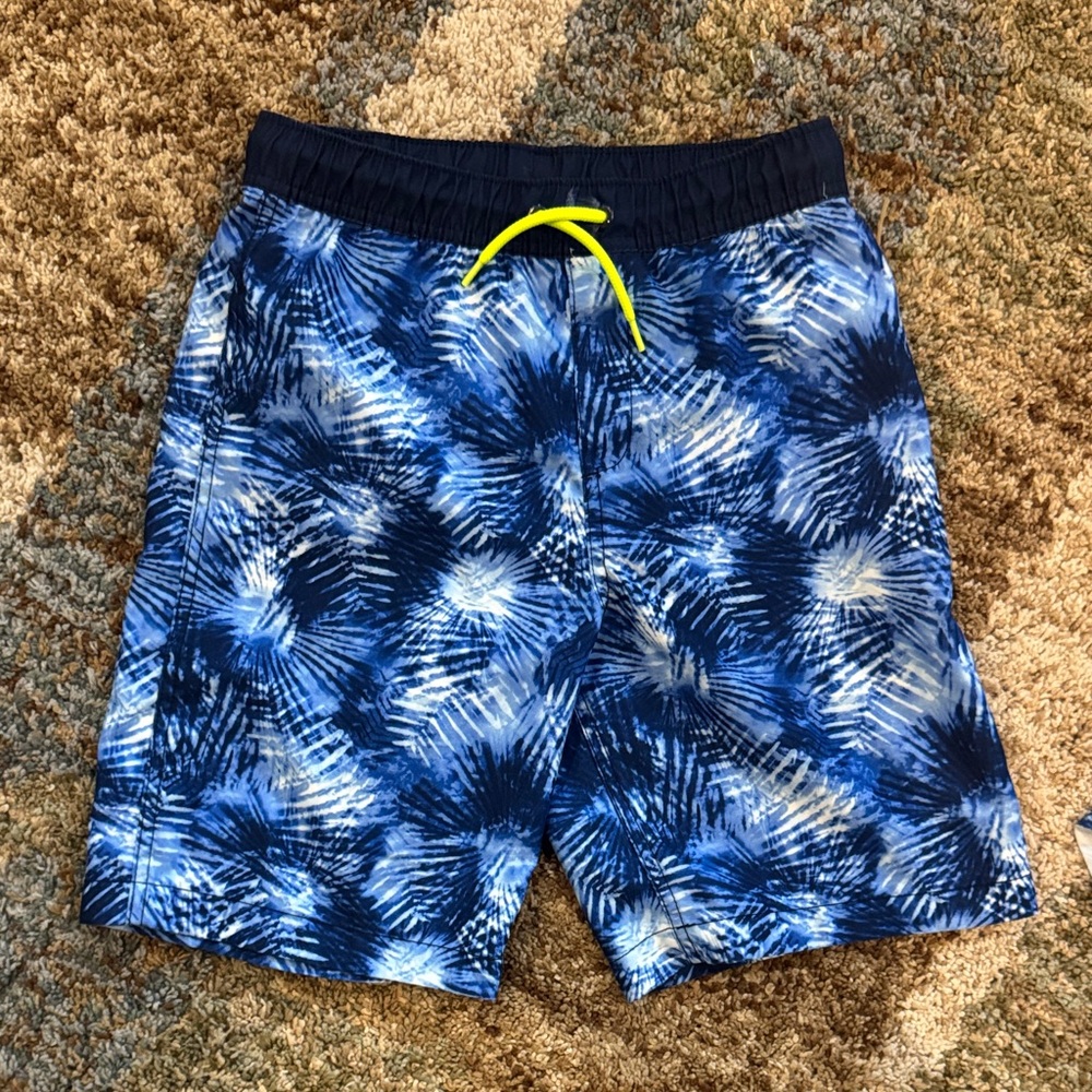 Blue and White Patterned Swim Shorts